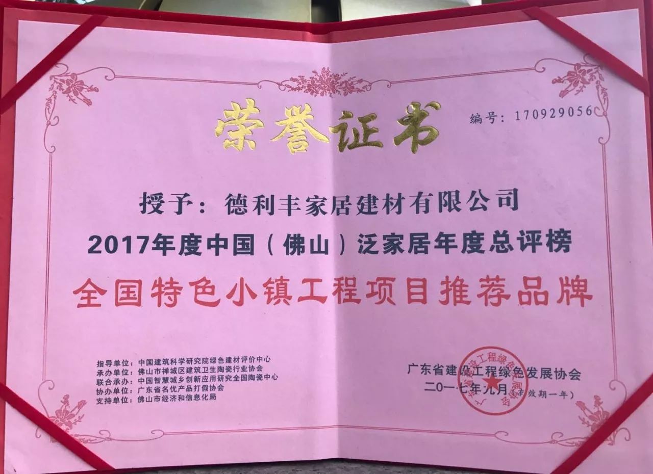 德利豐家居榮獲‘全國特色小鎮工程項目推薦品(圖1)